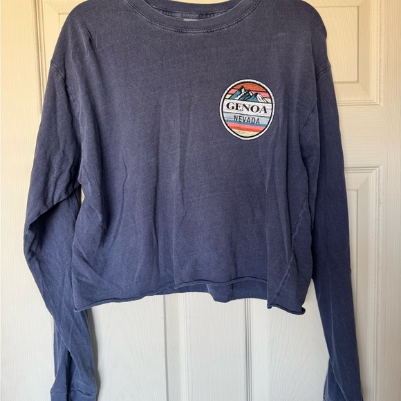 Source Unknown Tops - Genoa Nevada Blue Long Sleeve Shirt Crop Cropped